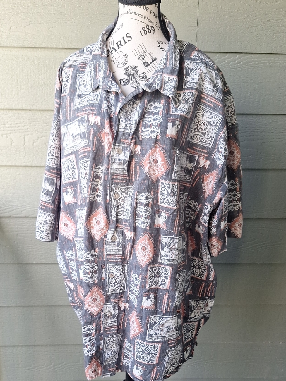 Vintage Big Dog Tiki Hawaiian Short Sleeve Buttondown Shirt Size 4X